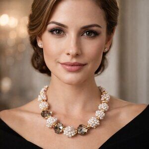 Genuine Freshwater Pearls Necklace faceted crystals Pearl Clusters